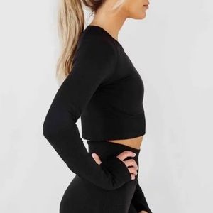 ACTA black Seamless Long Sleeve Crop Workout Top